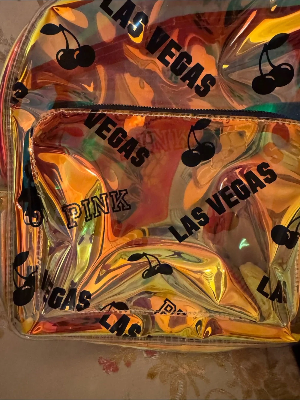 Victoria's Secret PINK Clear Iridescent transparent Backpack gold LAS VEGAS
